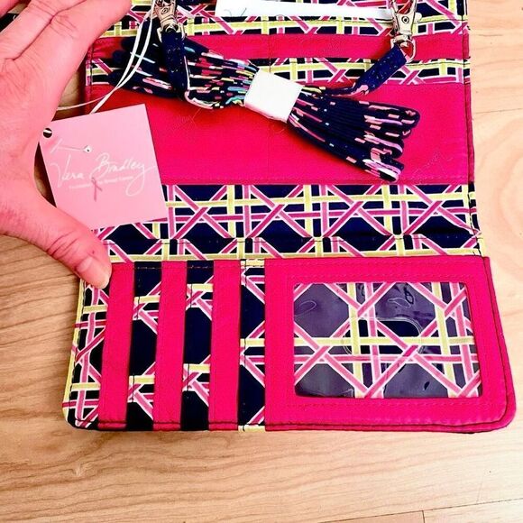 NWT Gorgeous Vera Bradley Floral Navy Blue Crossbody Bag / Wallet with Ribbons - Picture 8 of 12